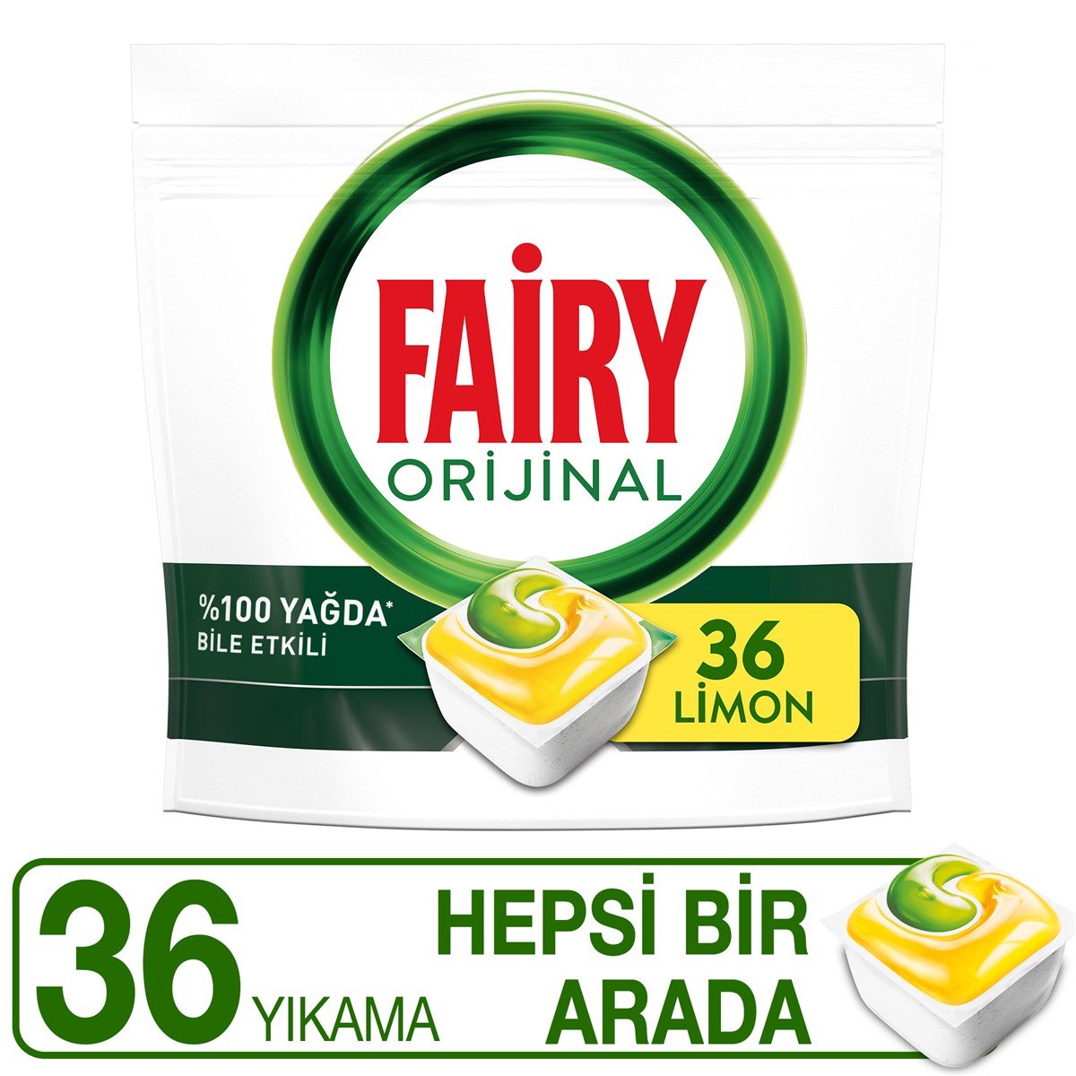 Fairy Hepsi Bir Arada 36 Yıkama Bulaşık Makinesi Deterjanı Kapsülü Limon Kokulu