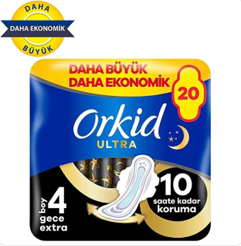 Orkid Ultra Gece Ekstra 4 Boy 20 adet Hijyenik Ped