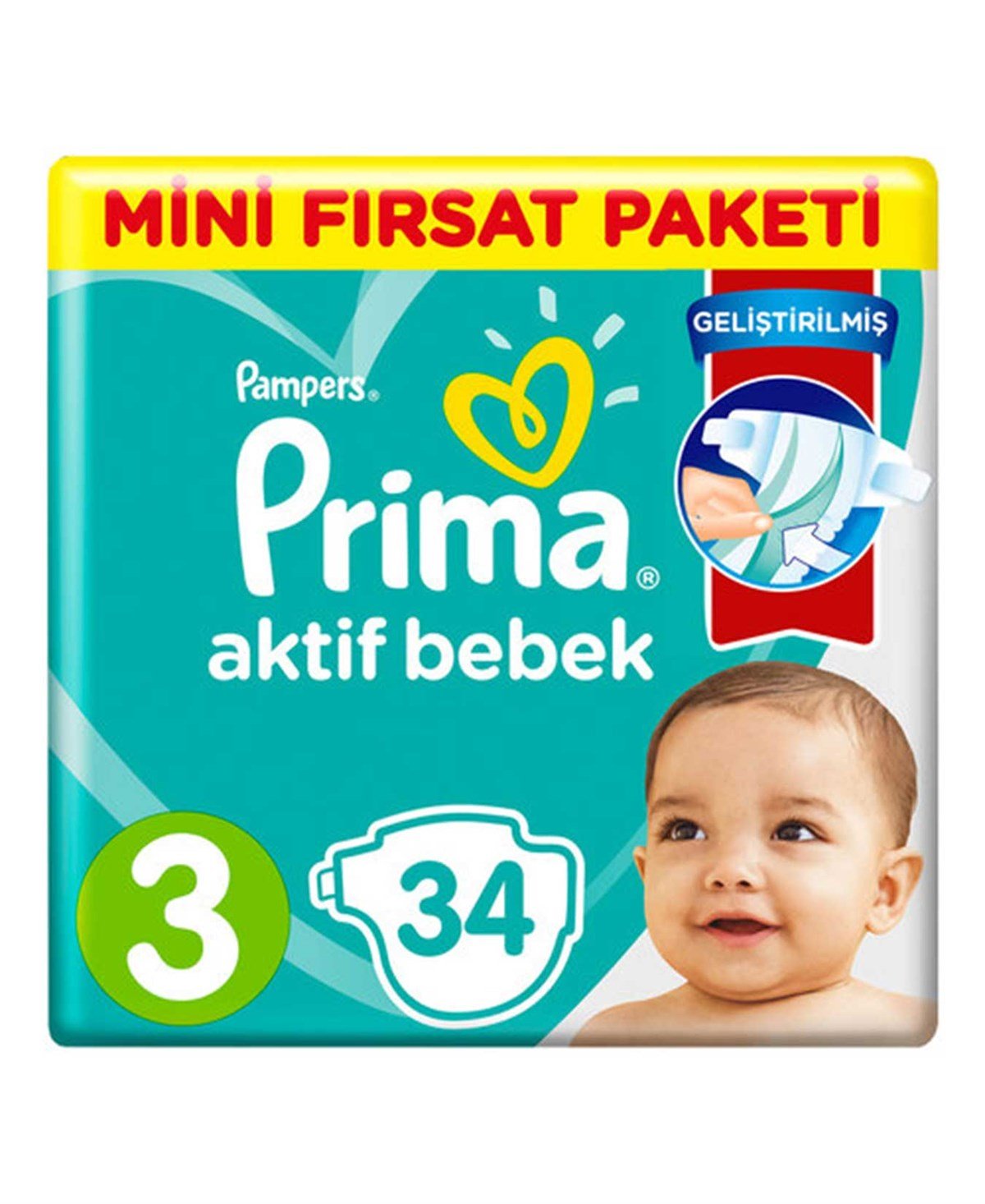 Prima Aktif Bebek Bezi Mini Fırsat Paketi 3 Beden 34 Adet