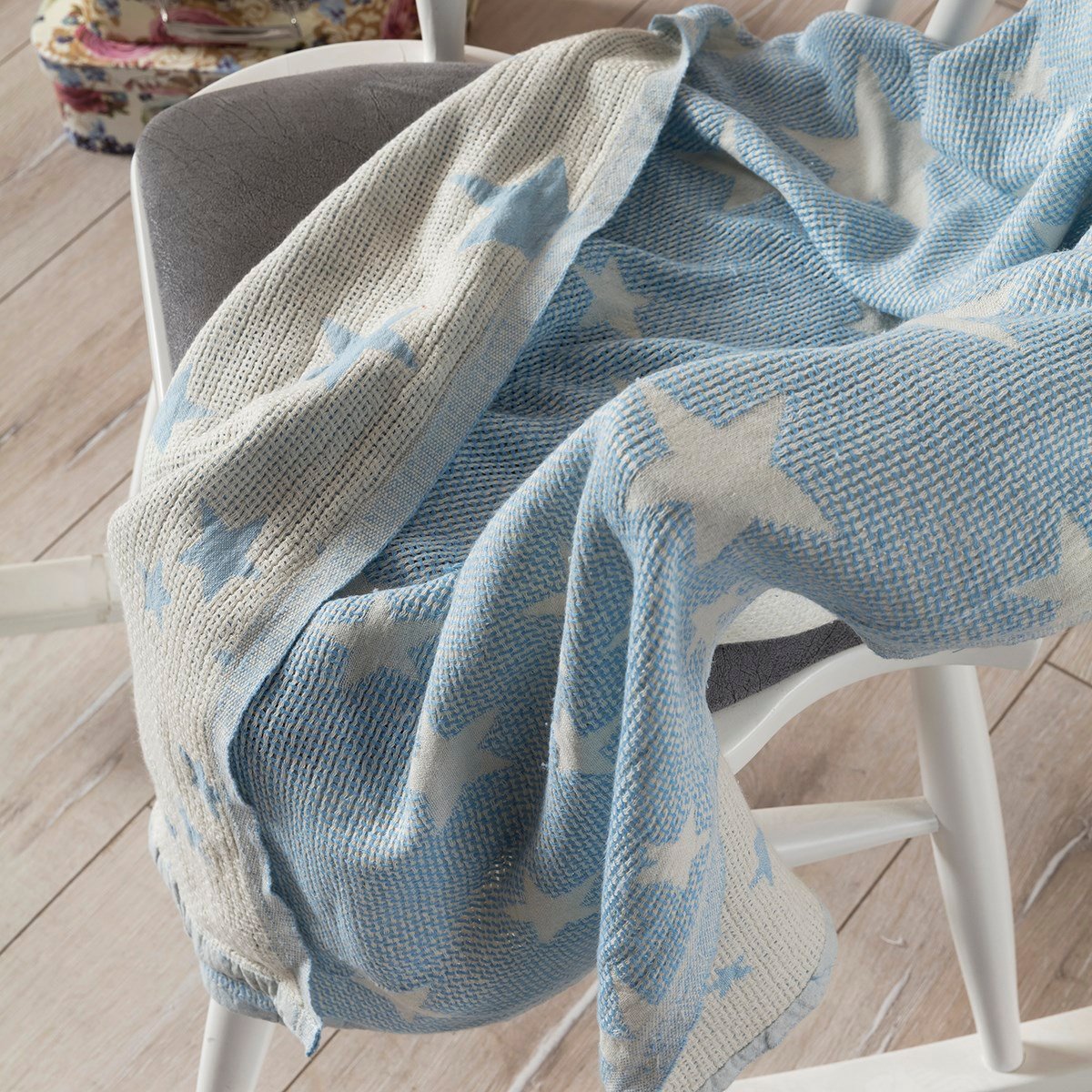  Bebek Battaniyesi %100 Doğal Pamuk Antialerjik 80cm X 120cm Mavi