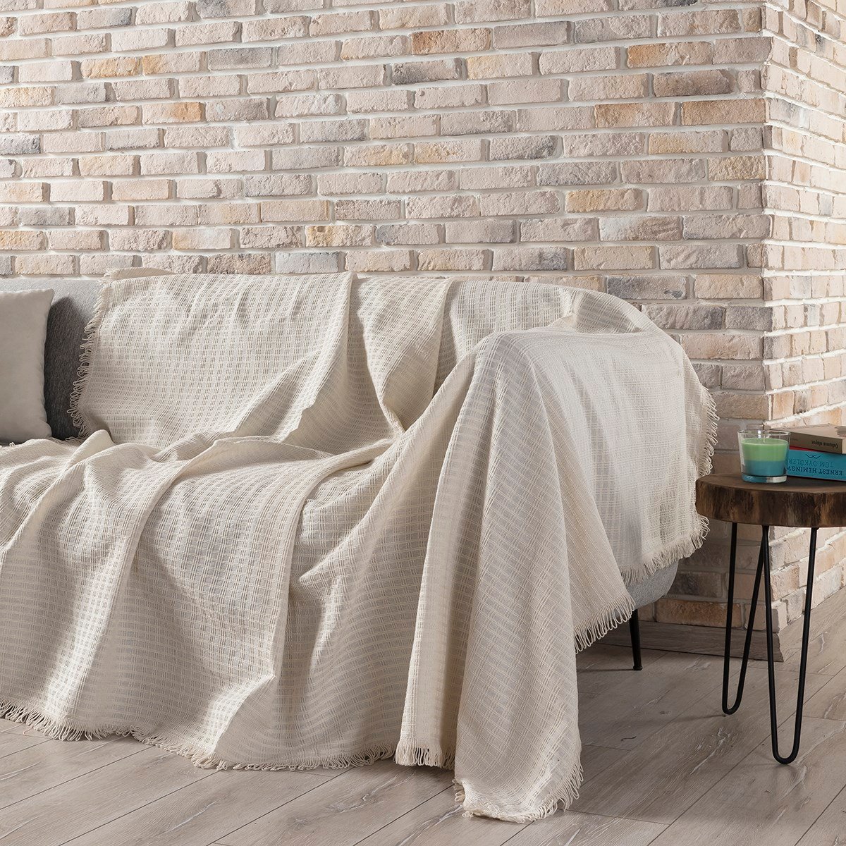 Arya Battal Boy Çok Amaçlı Sık Dokuma Krem Koltuk Örtüsü 180x310 cm