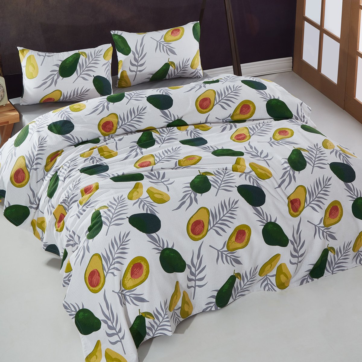 Avocado Desenli Tek Kişilik Pike Takımı Beyaz