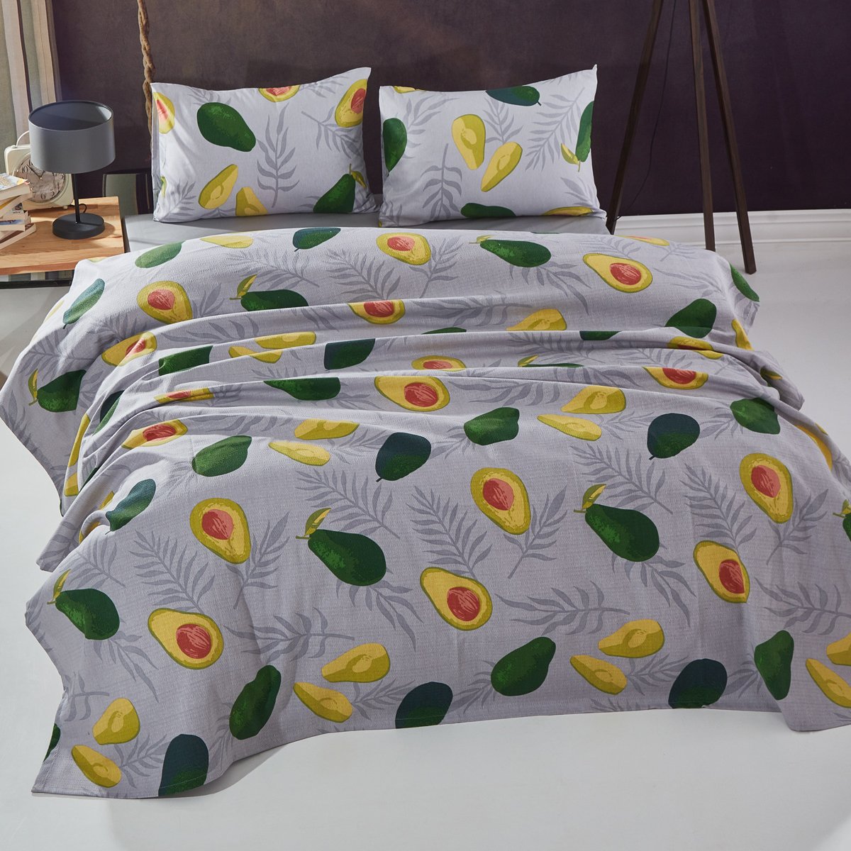 Avocado Desenli Tek Kişilik Pike Takımı Gri