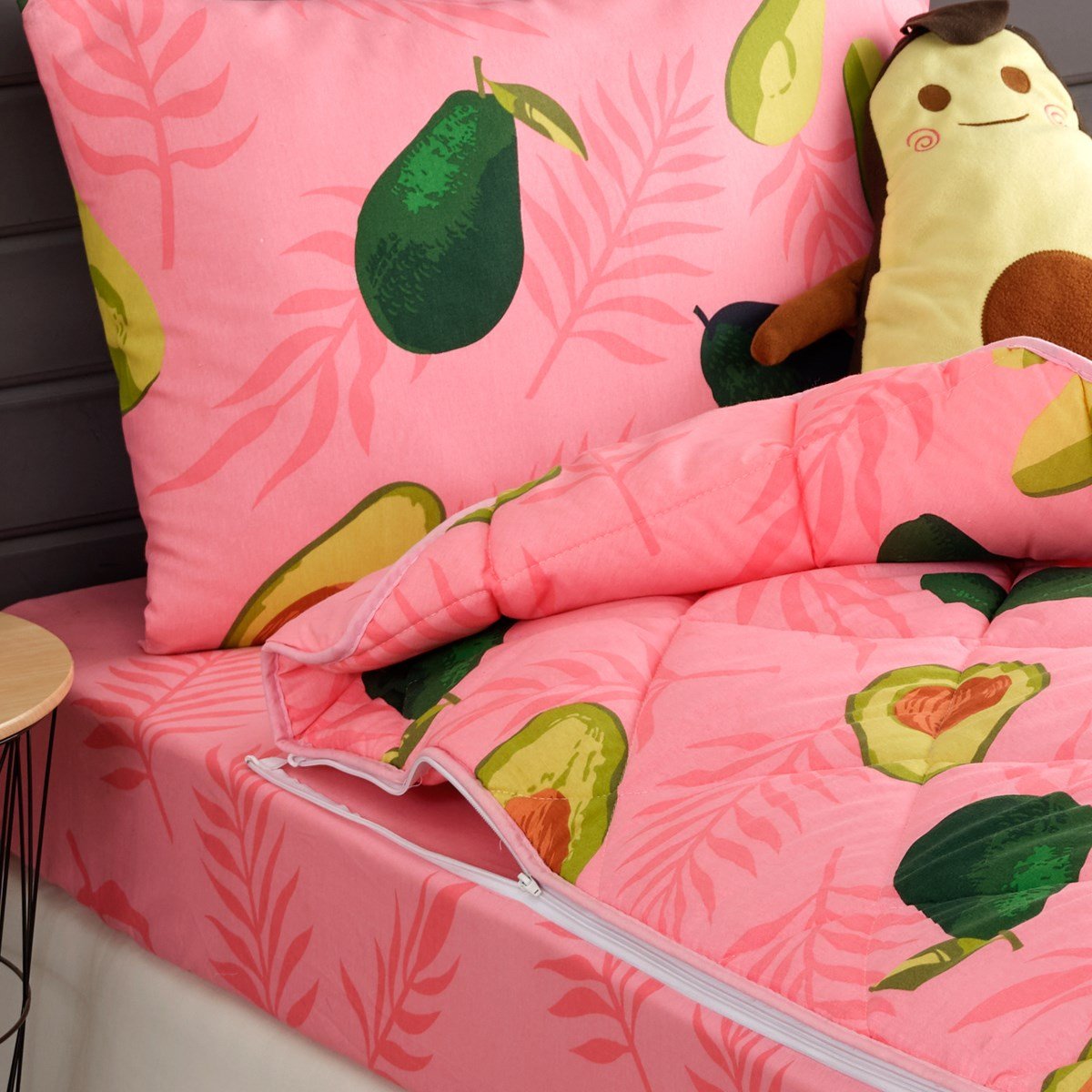 Avokado Desenli Pembe Tek Kişilik Yorganlı Çocuk Uyku Seti
