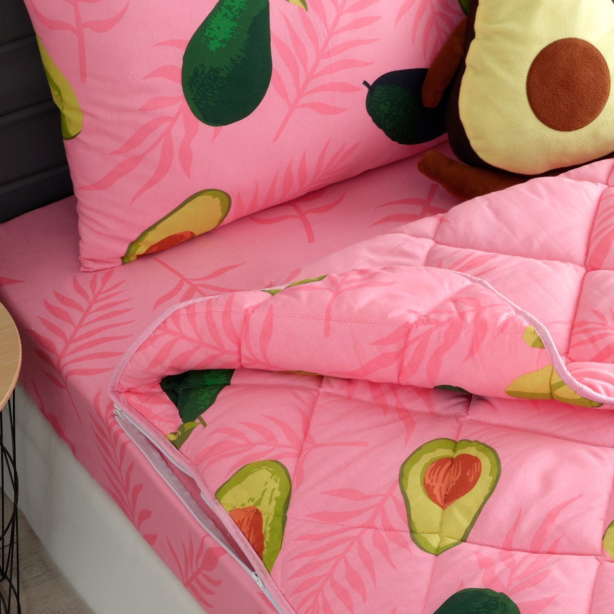 Avokado Desenli Pembe Tek Kişilik Yorganlı Çocuk Uyku Seti