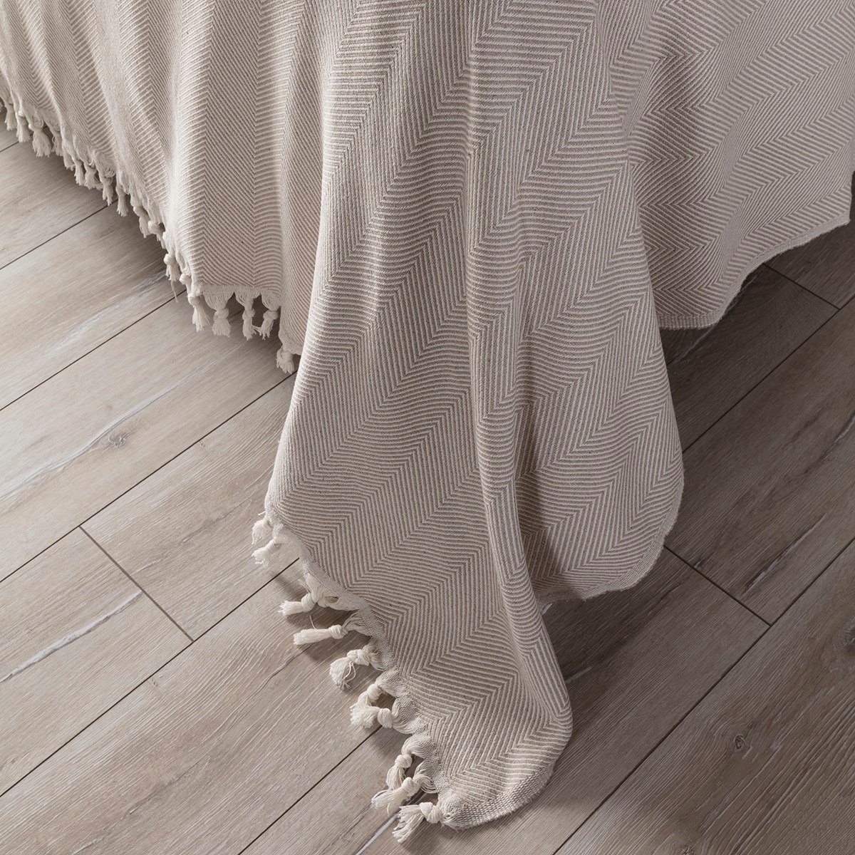 Balık Sırtı Desenli Çift Kişilik Yatak Örtüsü 200x230 Cm Bej