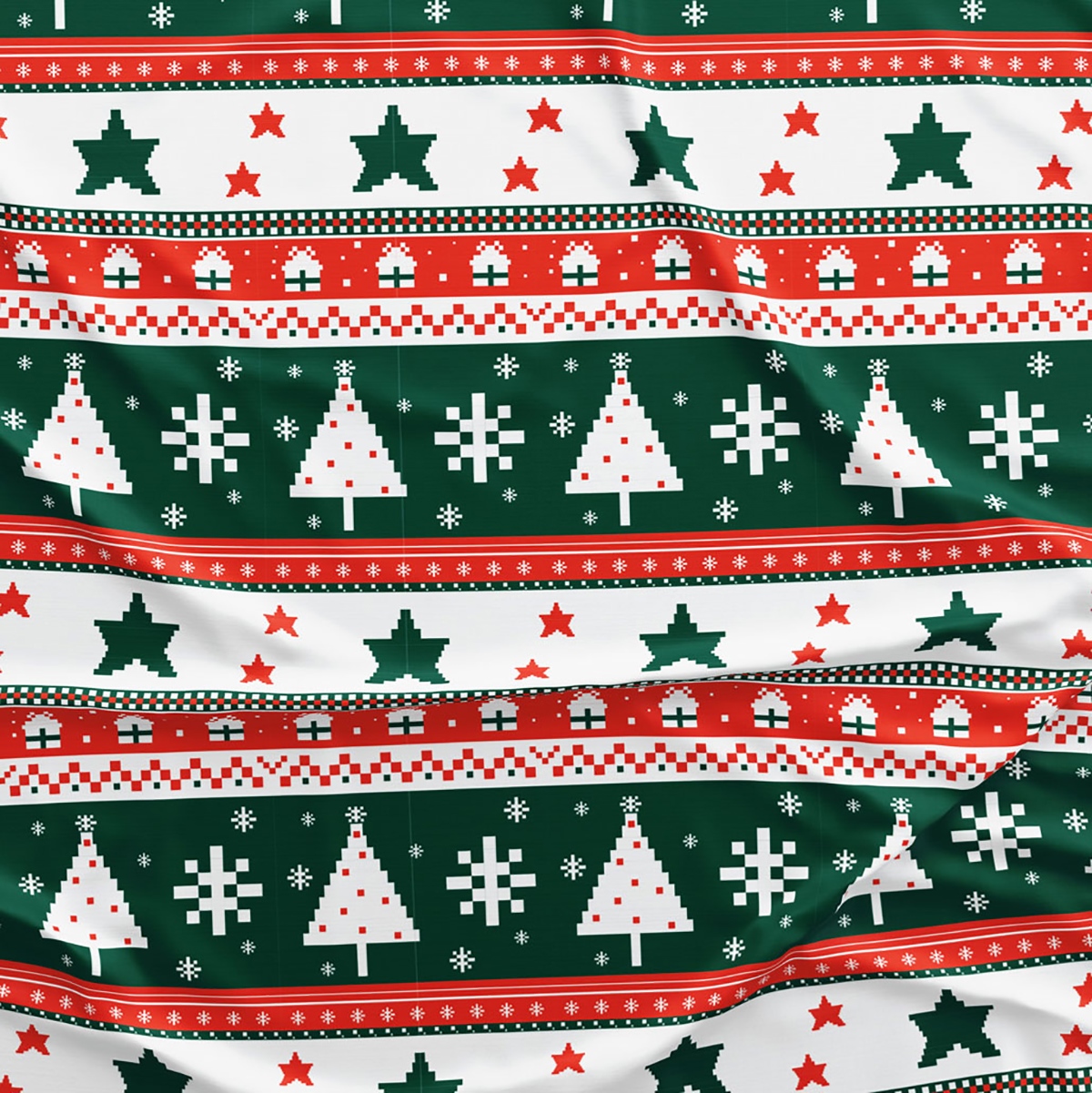 Çam ve Yıldız Desenli Yılbaşı Masa Örtüsü