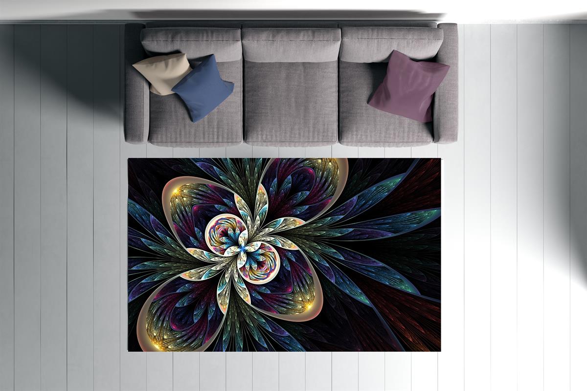 Etnik Mandala Desenli Dijital Baskılı Halı Kaydırmaz Tabanlı Yıkanabilir Halı