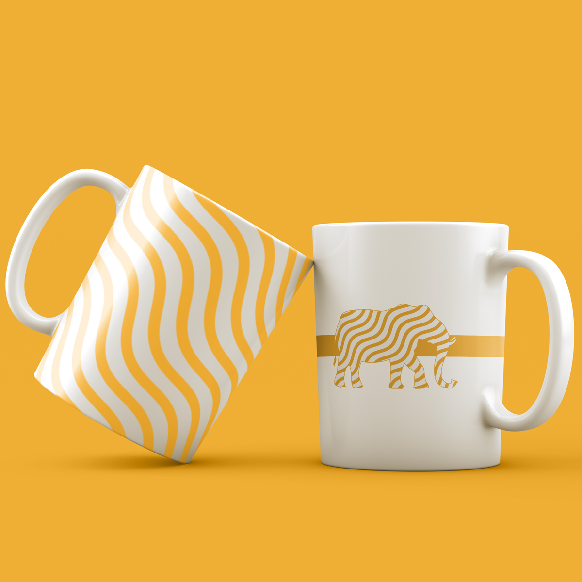 Fil Desenli İkili Set Kupa