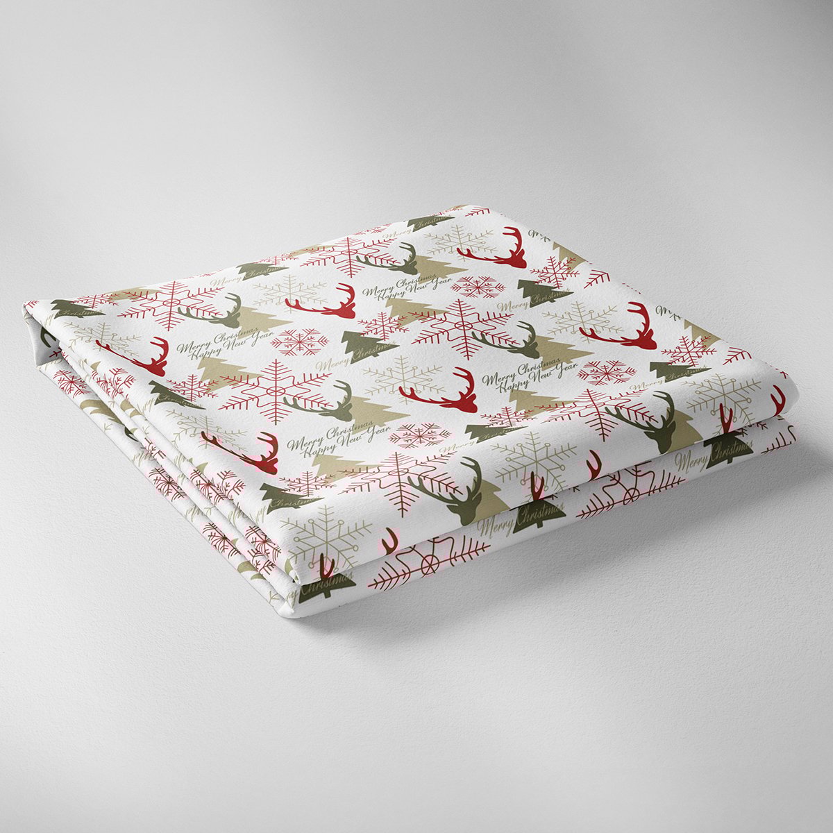 Geyik ve Çam Ağacı Desenli Yılbaşı Masa Örtüsü