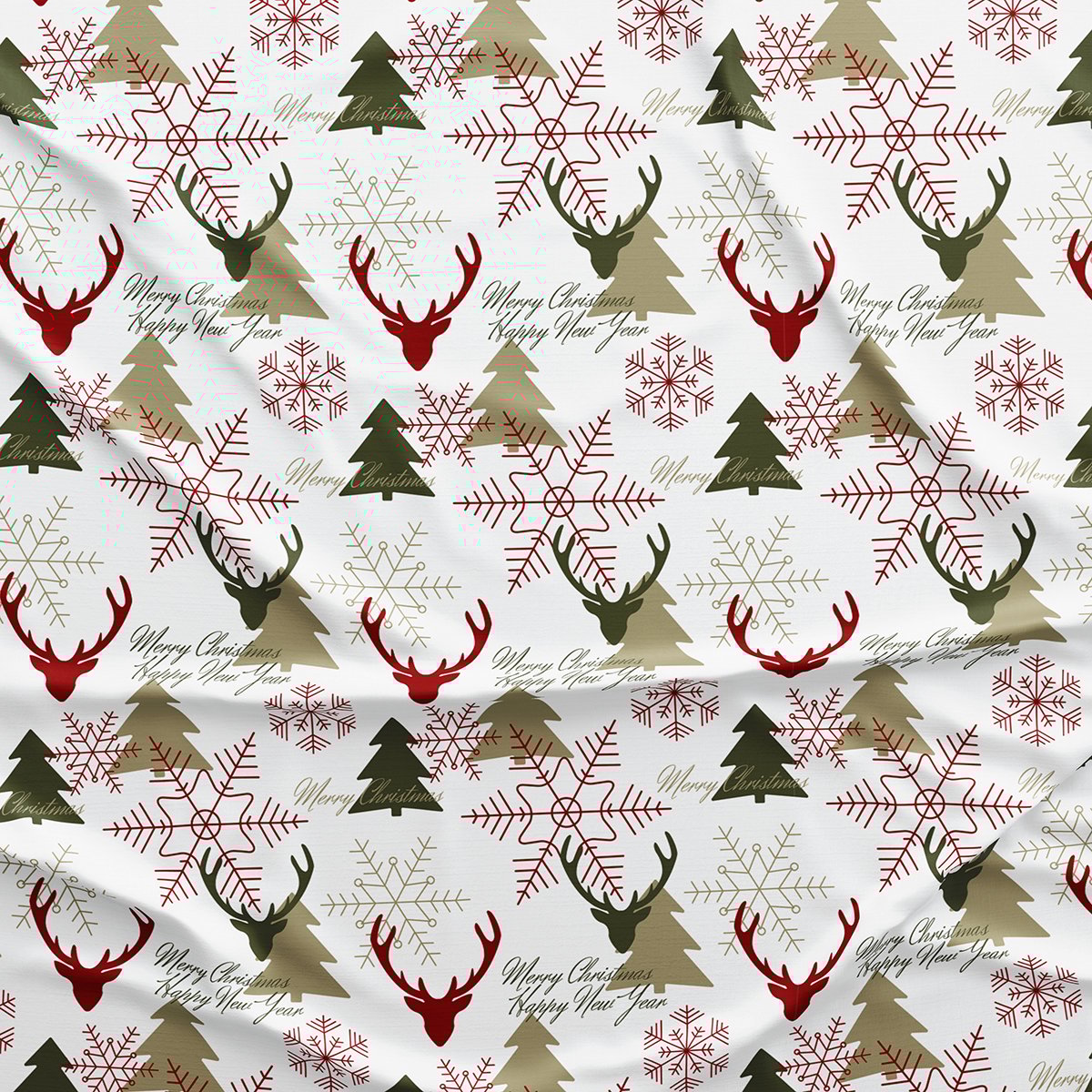 Geyik ve Çam Ağacı Desenli Yılbaşı Masa Örtüsü
