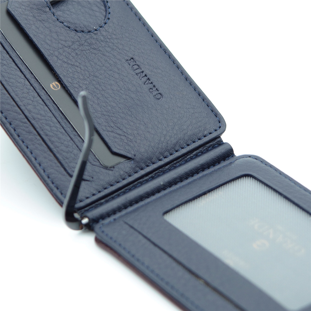 Grande  Hakiki Deri Çift Taraflı Çift Renkli Kağıt Para Koyma Aparatlı 1 Adet Kartlık Cüzdan - Laci/Mürdüm