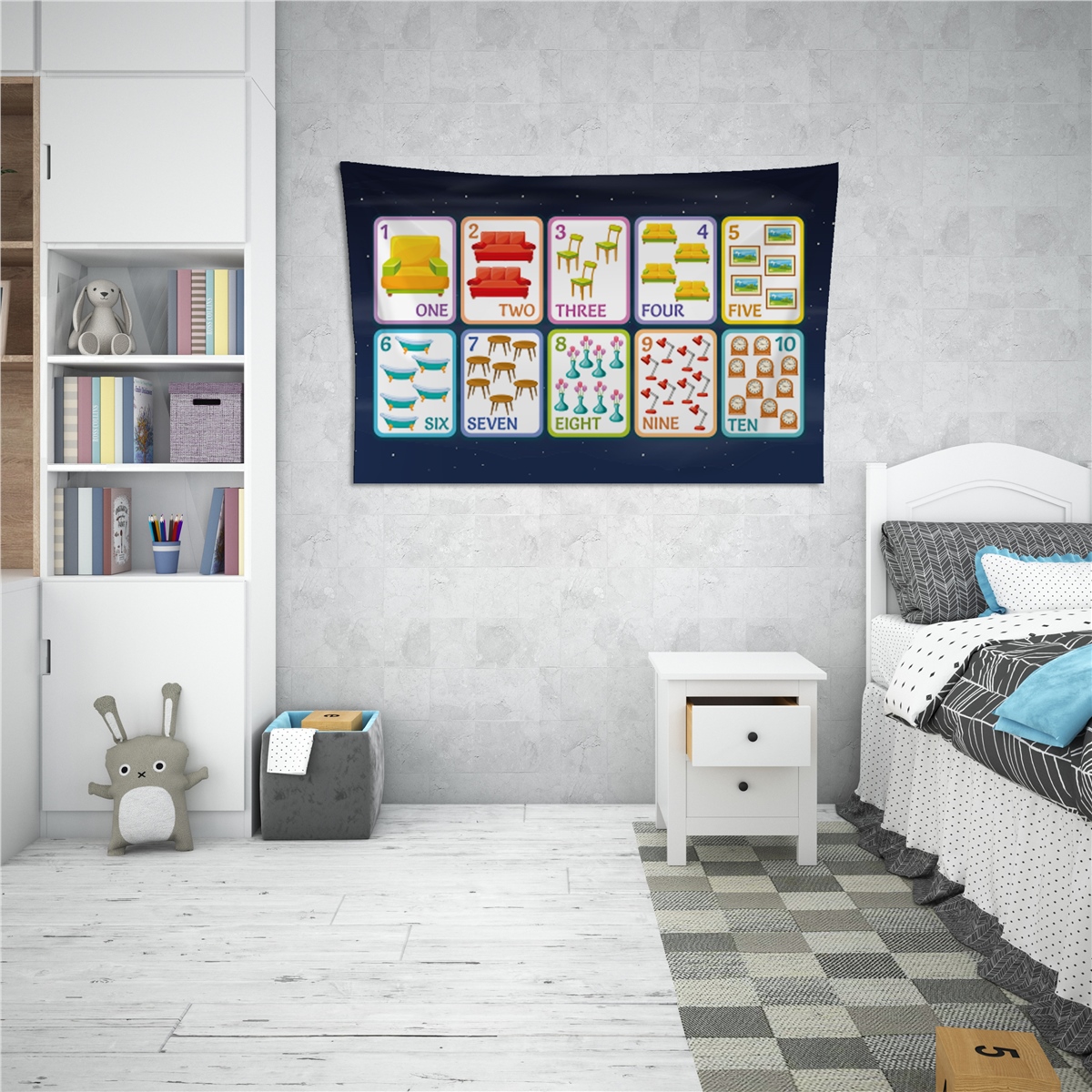 İngilizce Objeler Çocuk Odası Duvar Örtüsü