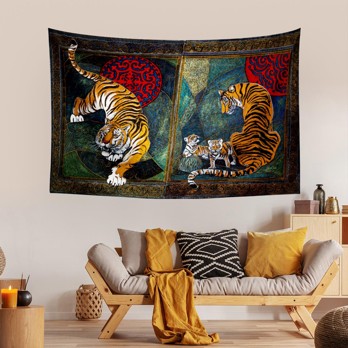 Kaplan Bohem Desenli Duvar Örtüsü Halısı 70x100, 100x140, 140x200