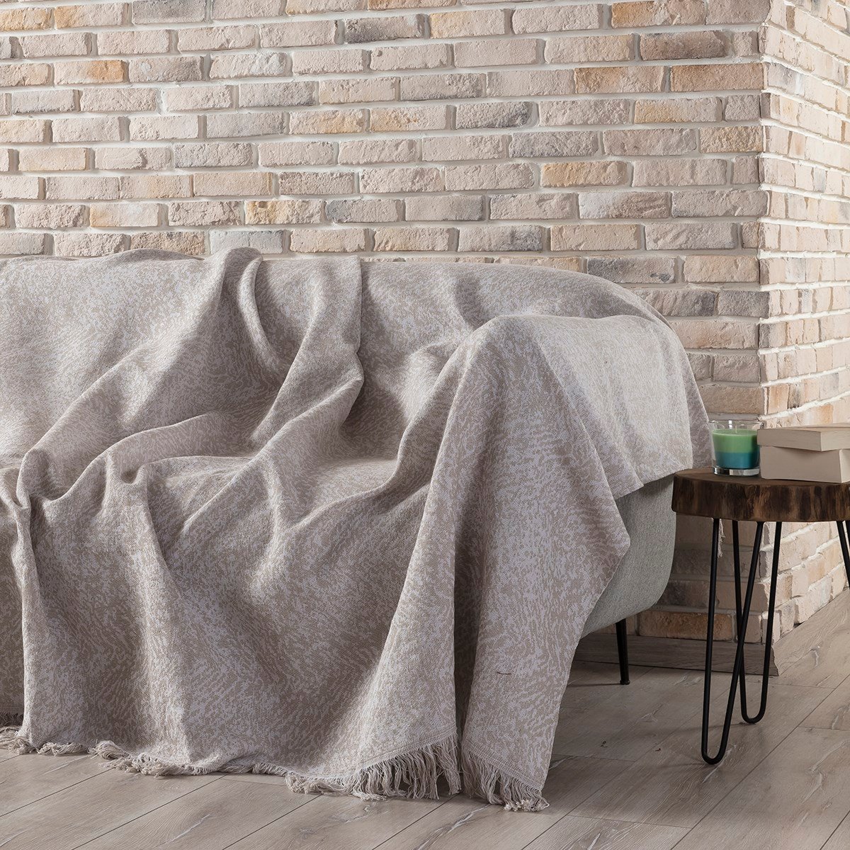 Linen Çok Amaçlı Sık Dokuma Bej Koltuk Örtüsü 170x220 cm