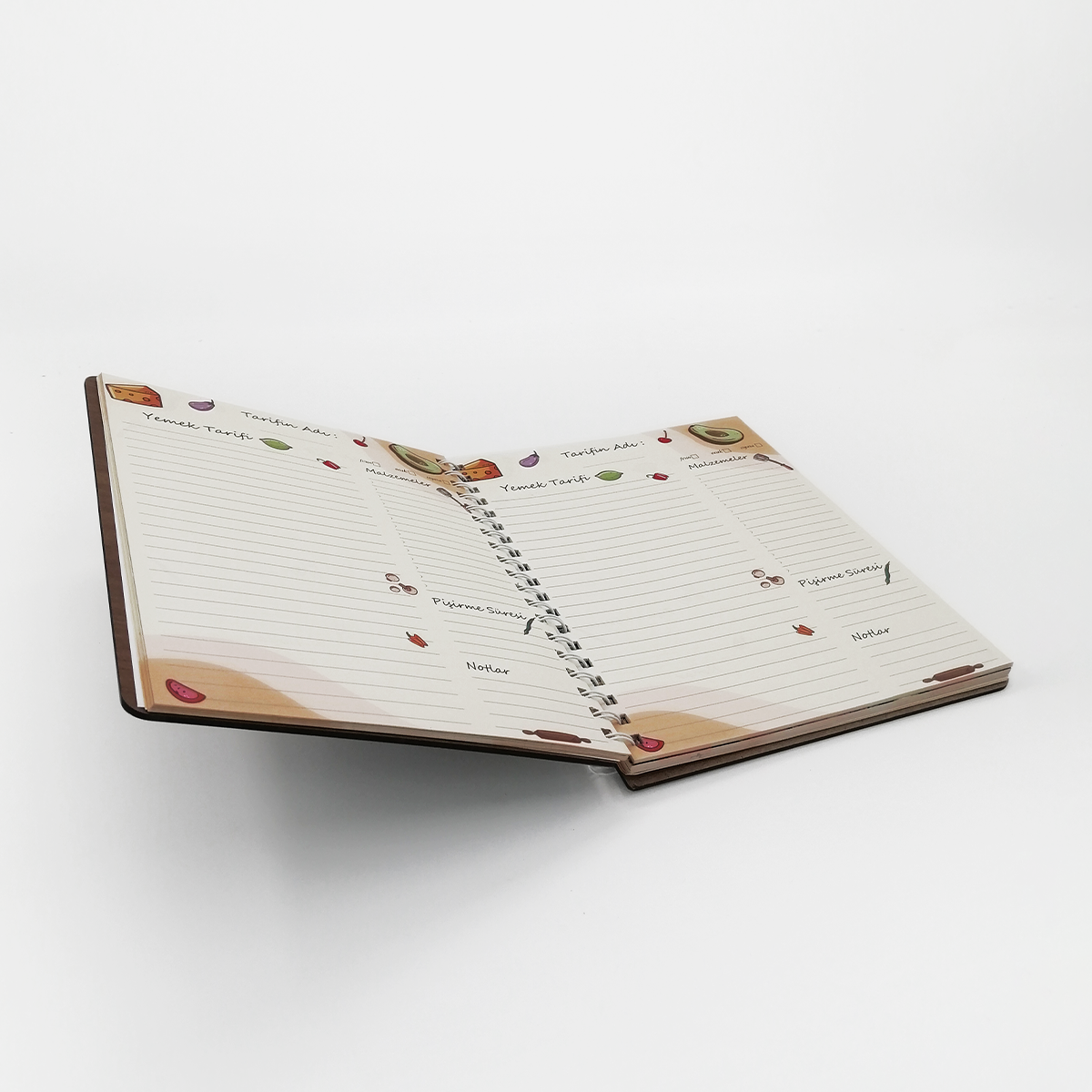 Özel Tasarım Ahşap Kapaklı Büyük Boy 160 Sayfa Yemek Tarif Defteri