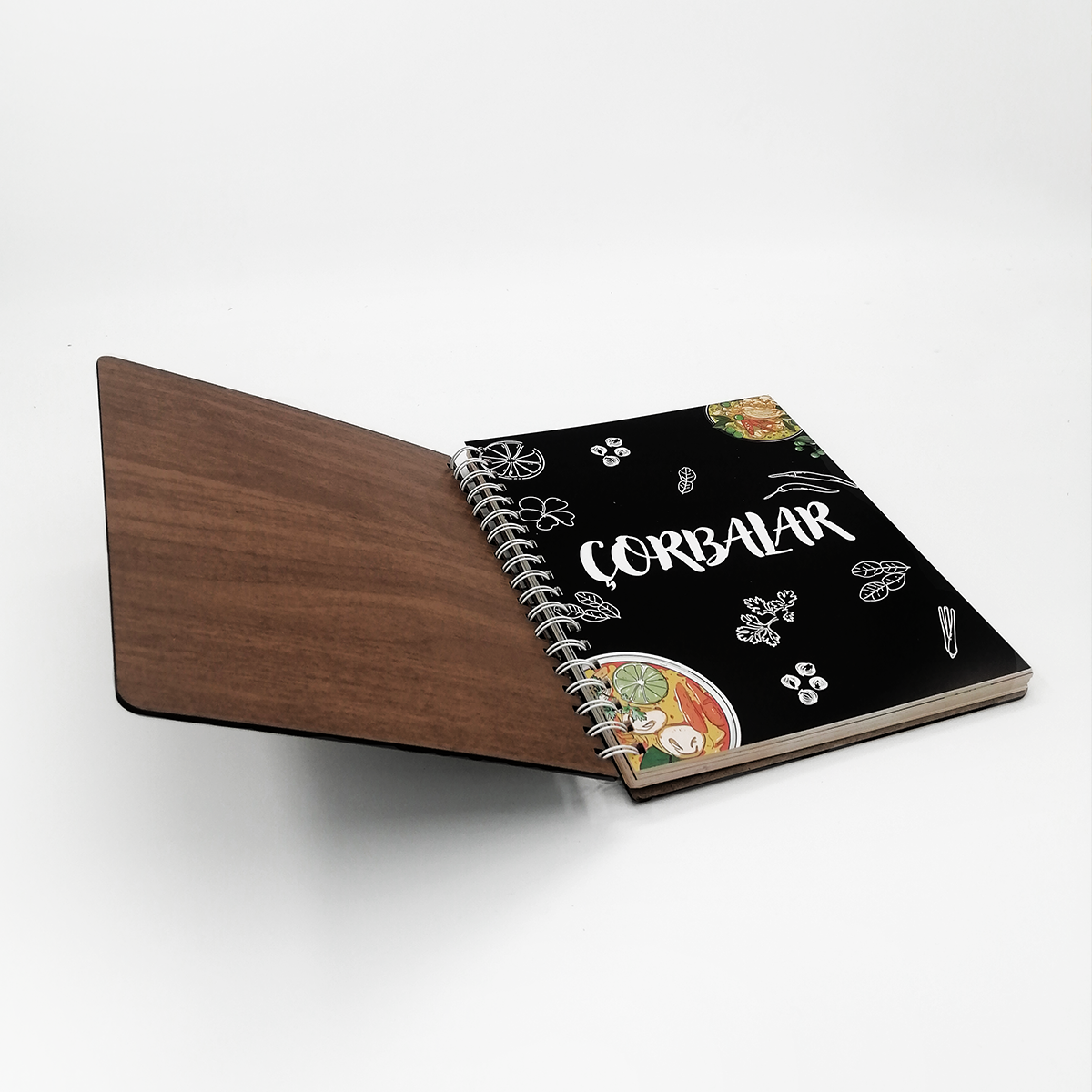 Özel Tasarım Ahşap Kapaklı Büyük Boy 160 Sayfa Yemek Tarif Defteri