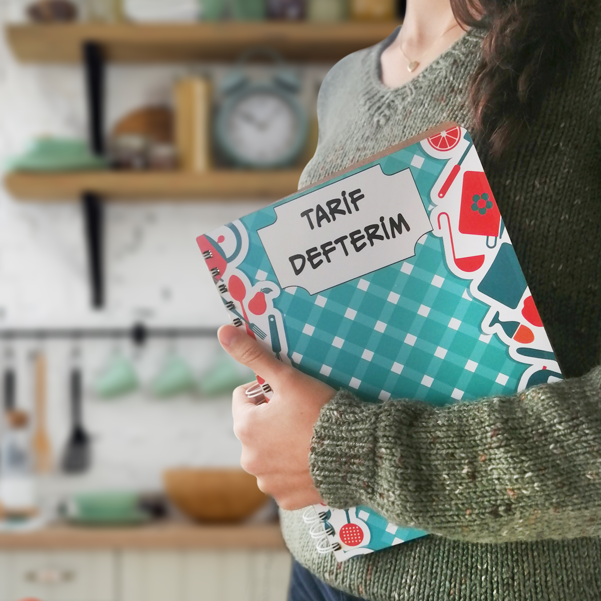 Özel Tasarım Ahşap Kapaklı Büyük Boy 160 Sayfa Yemek Tarif Defteri