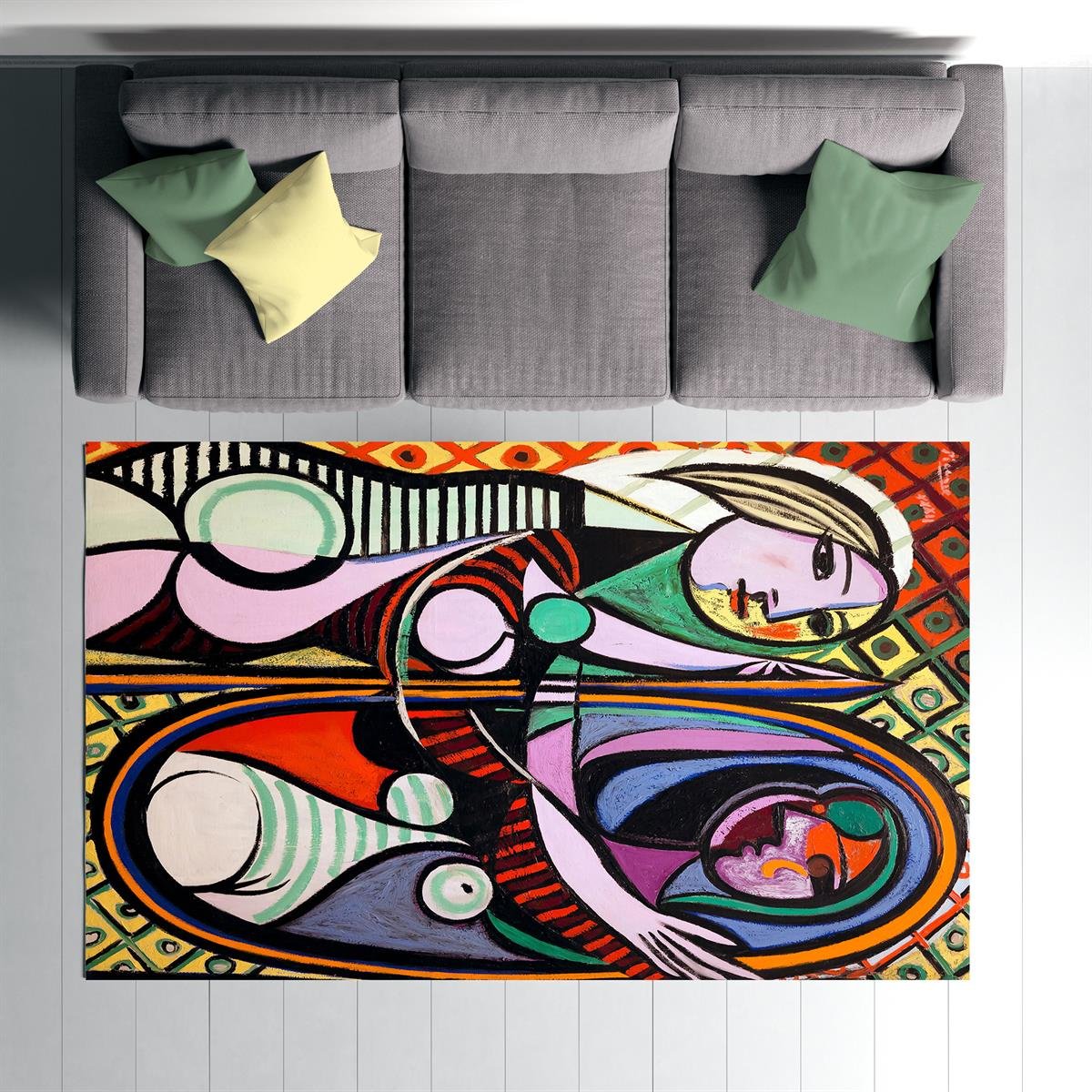 Pablo Picasso Ayna Karşısındaki Kız Halısı Dijital Baskılı Halı Kaydırmaz Tabanlı Yıkanabilir Halı