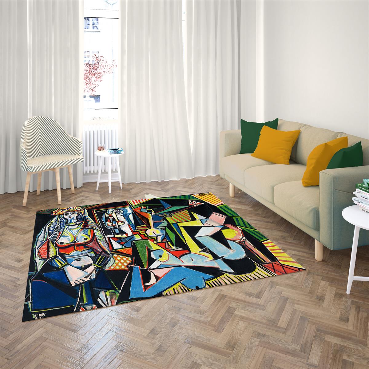 Pablo Picasso Cezayirli Kadınlar Halısı Dijital Baskılı Halı Kaydırmaz Tabanlı Yıkanabilir Halı
