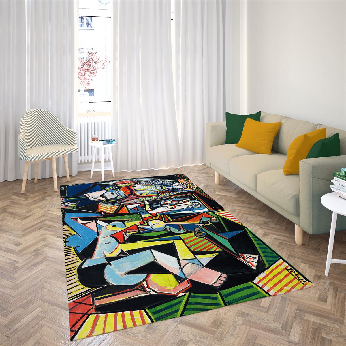 Pablo Picasso Cezayirli Kadınlar Halısı Dijital Baskılı Halı Kaydırmaz Tabanlı Yıkanabilir Halı