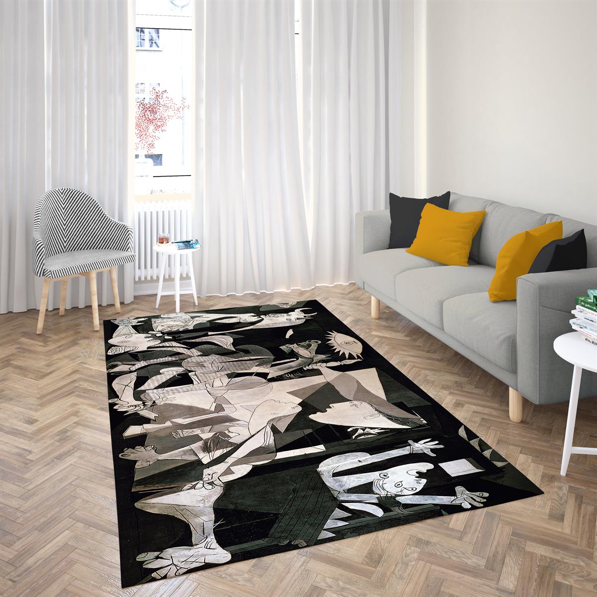 Pablo Picasso Guernica Halısı Dijital Baskılı Halı Kaydırmaz Tabanlı Yıkanabilir Halı