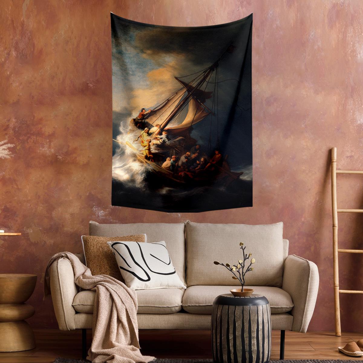 Rembrandt - Celile Denizi'nde Fırtına Tablosu Duvar Örtüsü Halısı 70x100, 100x140, 140x200