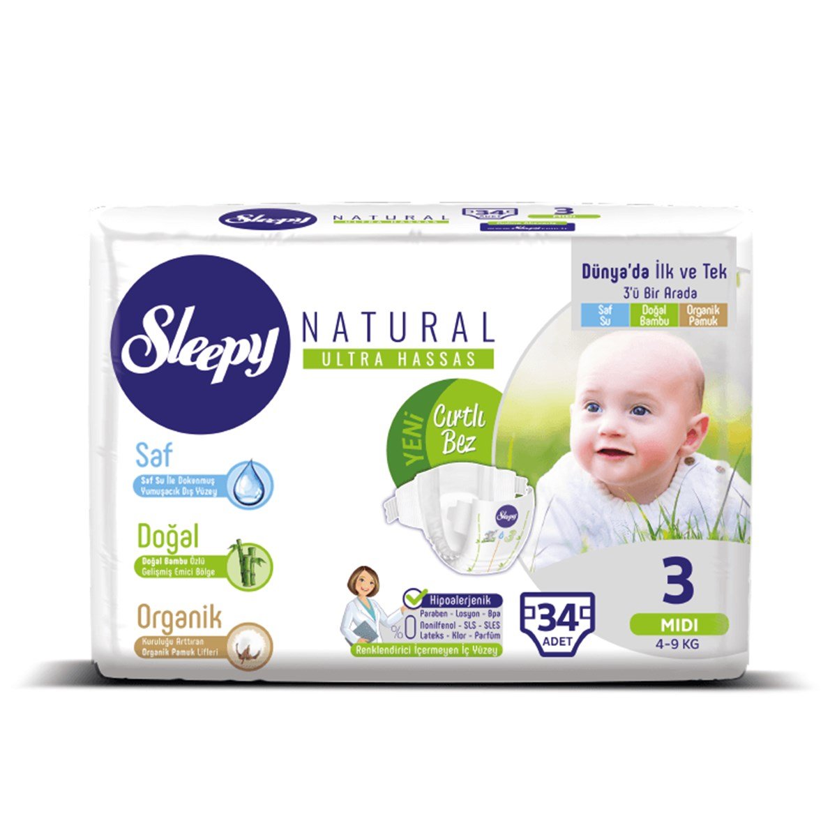 Sleepy Natural Bebek Bezi 3 Numara Midi 34 Adet