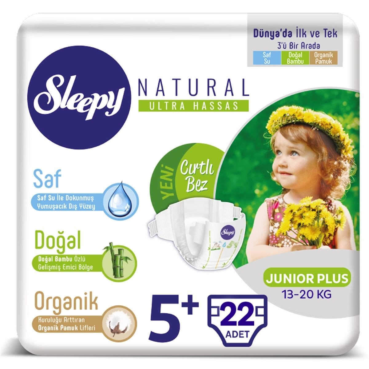 Sleepy Natural Bebek Bezi +5 Numara Junior Plus 22 Adet