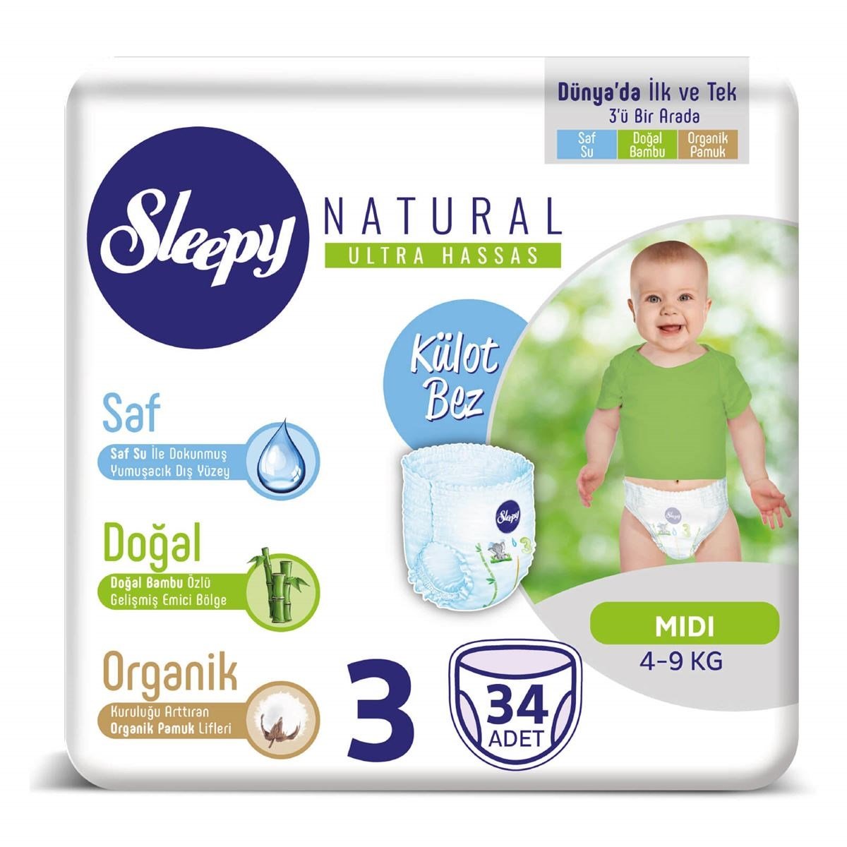 Sleepy Natural Külot Bebek Bezi 3 Numara Midi 34 Adet