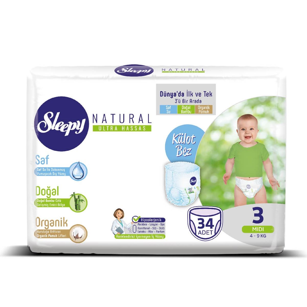 Sleepy Natural Külot Bebek Bezi 3 Numara Midi 34 Adet