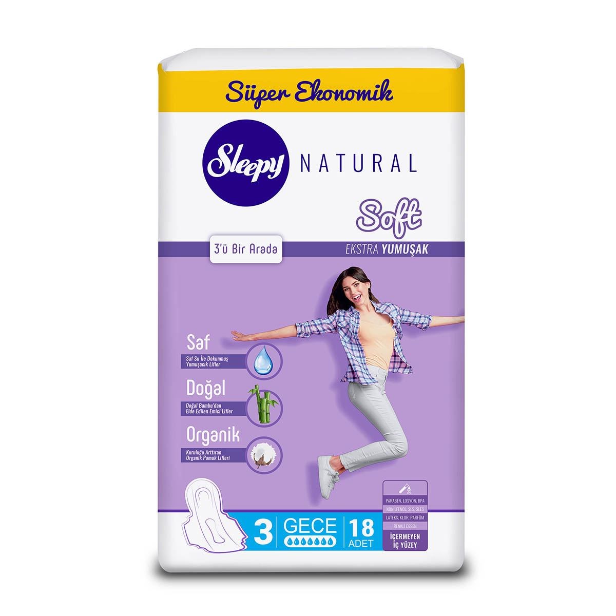 Sleepy Natural Soft Ekstra İnce Gece Ped 18 Adet Eco Paket 