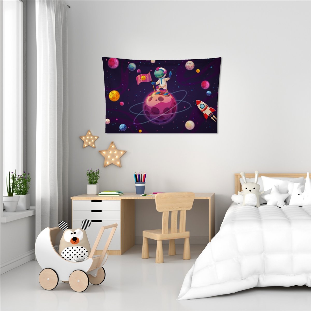 Uzay Temalı Çocuk Odası Duvar Örtüsü