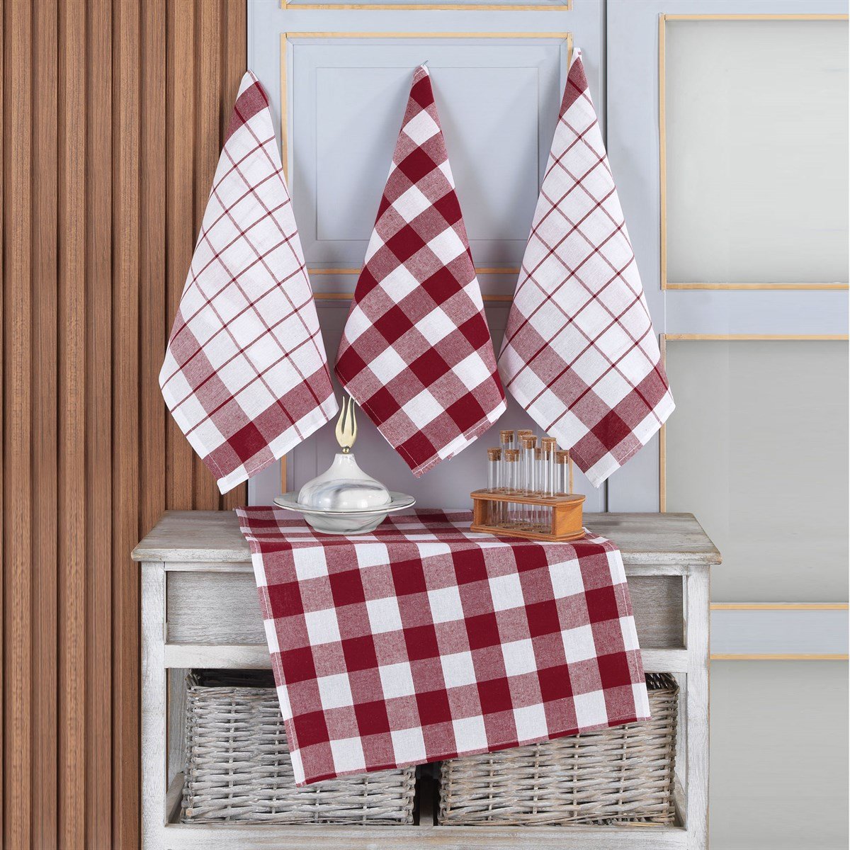 Vagonik 4'lü Mutfak Havlusu Seti & Alman Peçetesi & Kurulama Bezi 45x65 Bordo