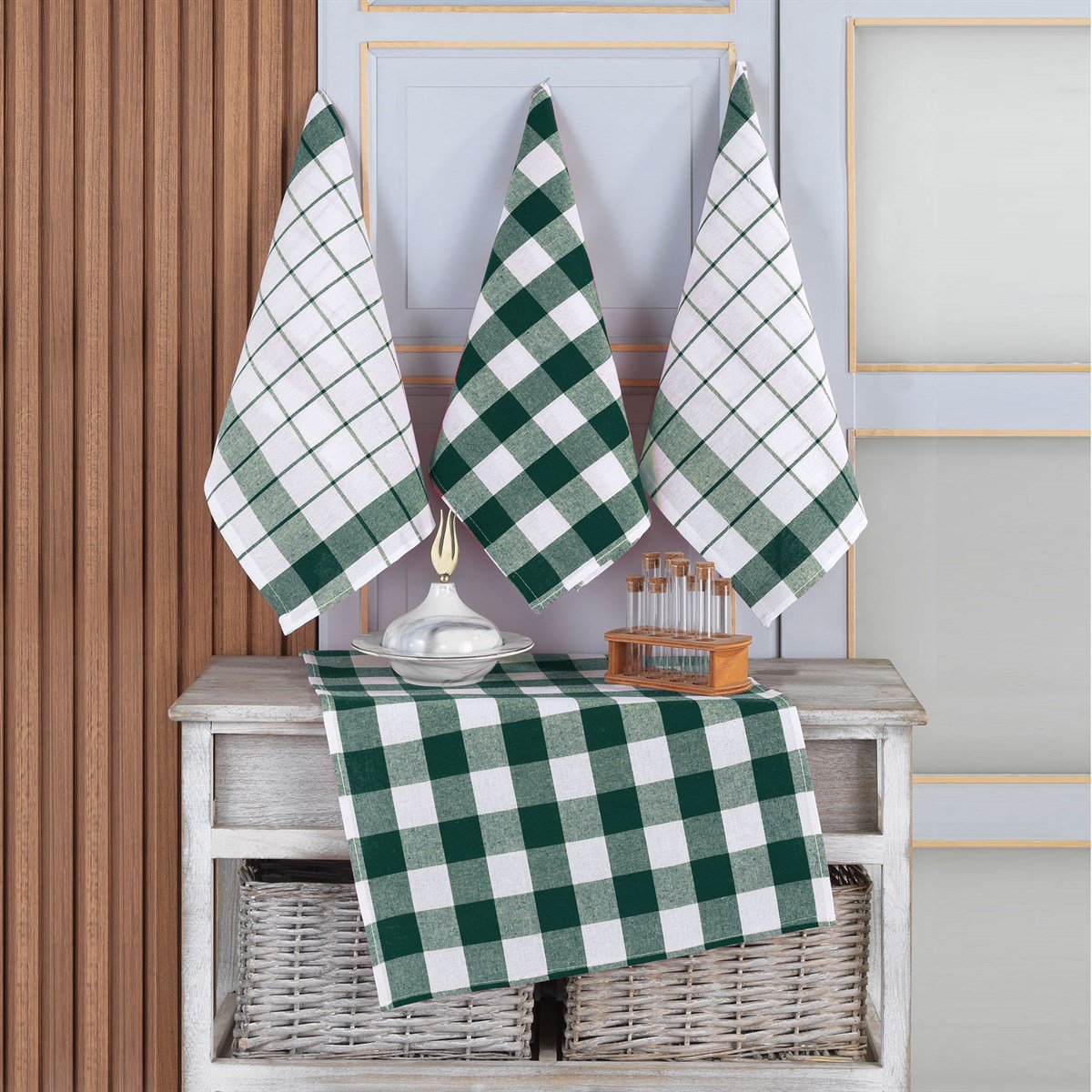 Vagonik 4'lü Mutfak Havlusu Seti & Alman Peçetesi & Kurulama Bezi 45x65 Yeşil