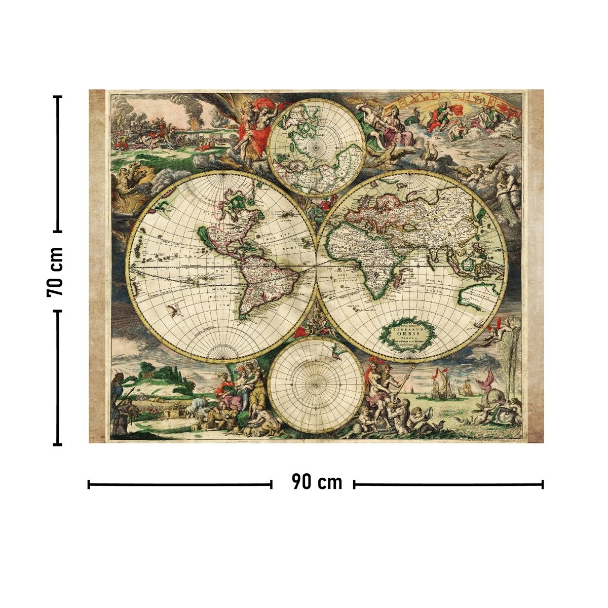 Vagonik Antik Dünya Van Schagen 1689 Dünya Haritası Duvar Örtüsü Halısı 70x90 cm