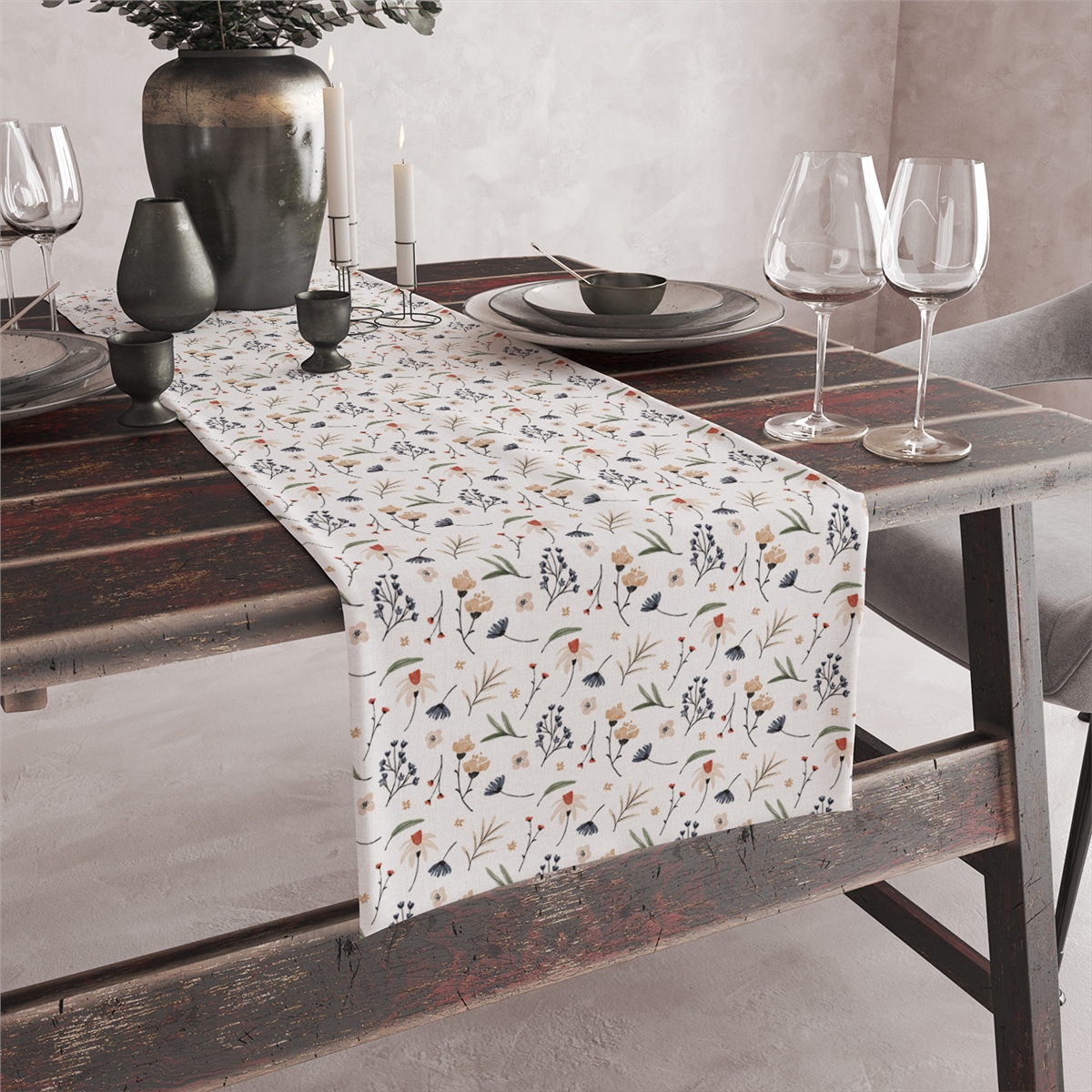 Vagonik Bahar Çiçeği Desenli Dijital Baskılı Runner 140x40 cm