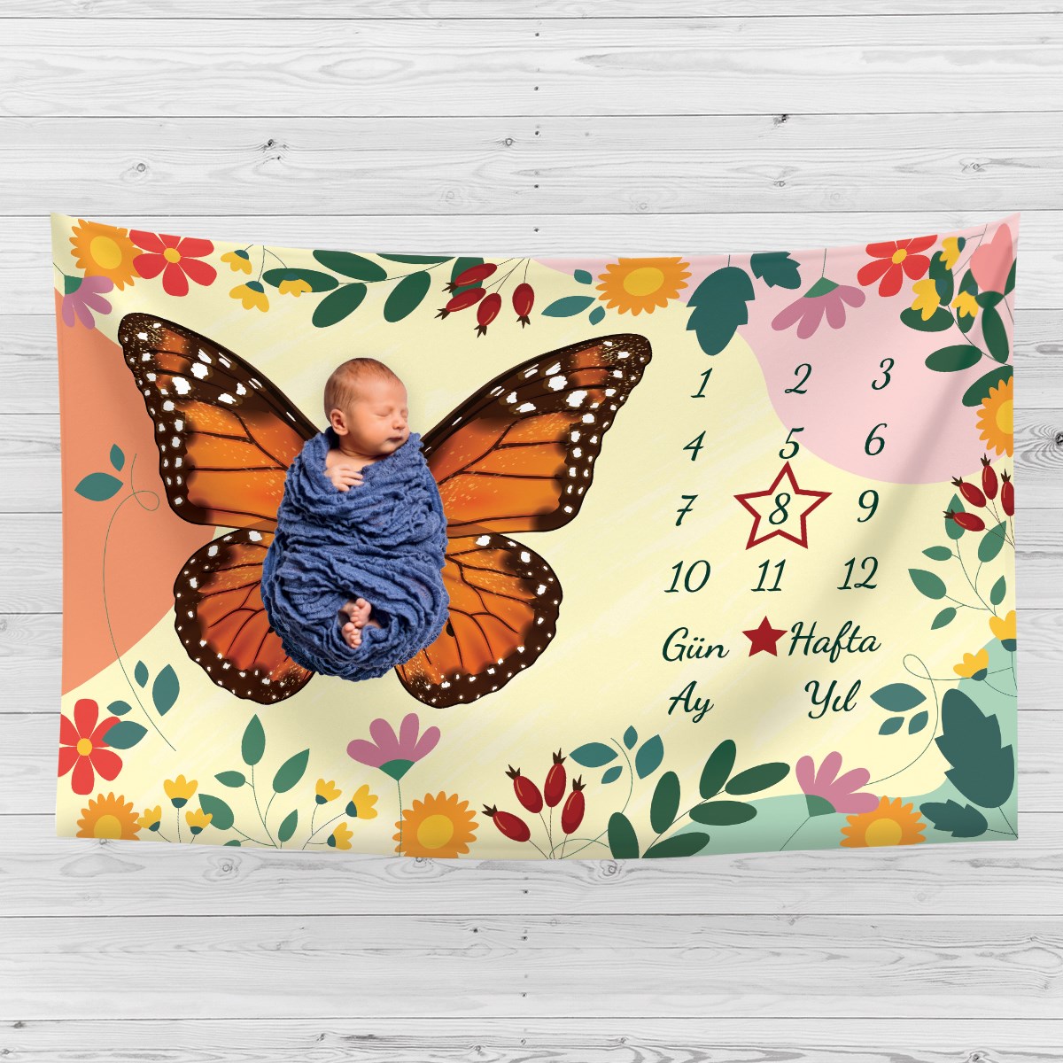 Vagonik Bebek Anı Örtüsü Yenidoğan Aylık Sonbahar Konsept Fotoğraf Çekim Örtüsü 150x100cm