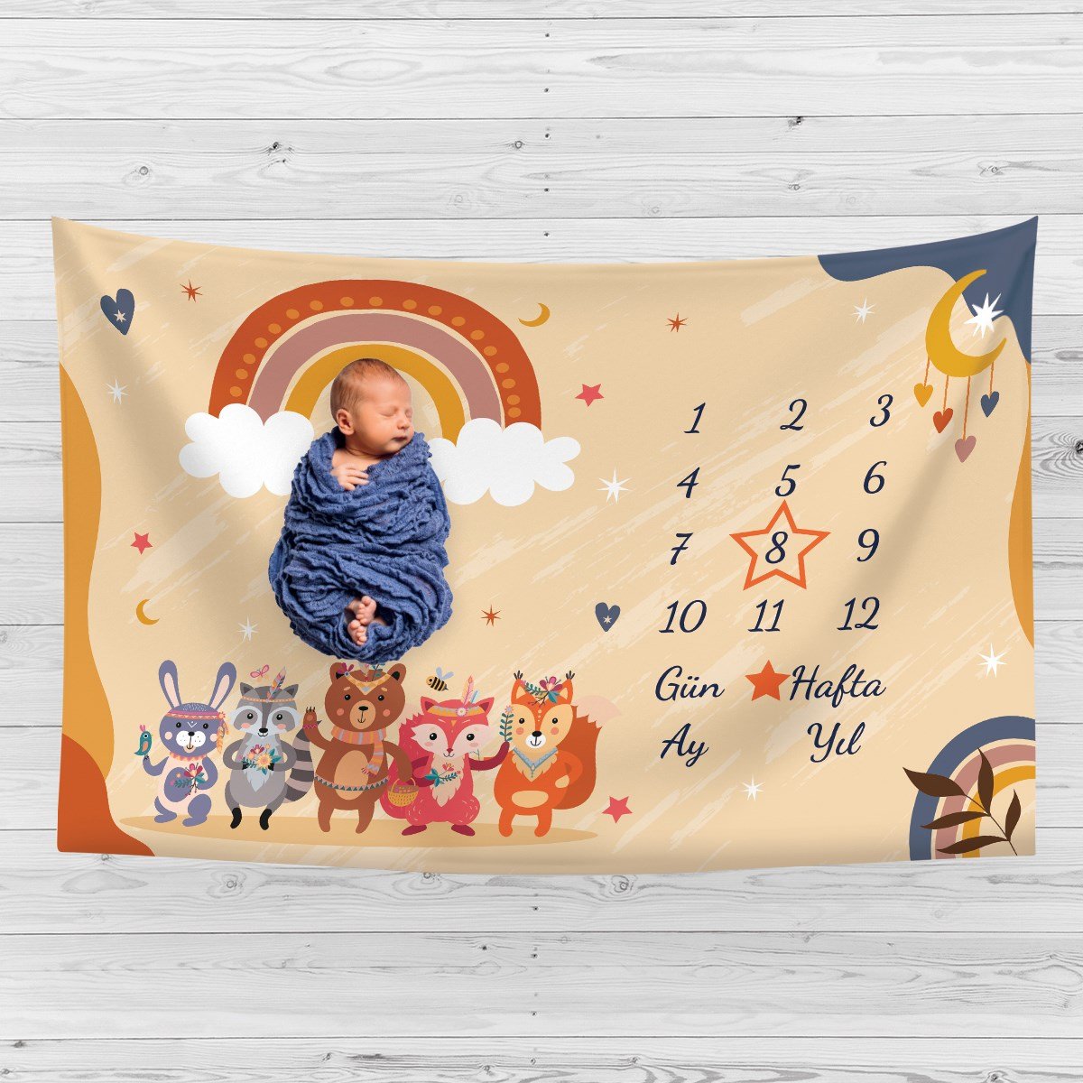 Vagonik Bebek Anı Örtüsü Yenidoğan Aylık Sonbahar Konsept Fotoğraf Çekim Örtüsü 150x100cm