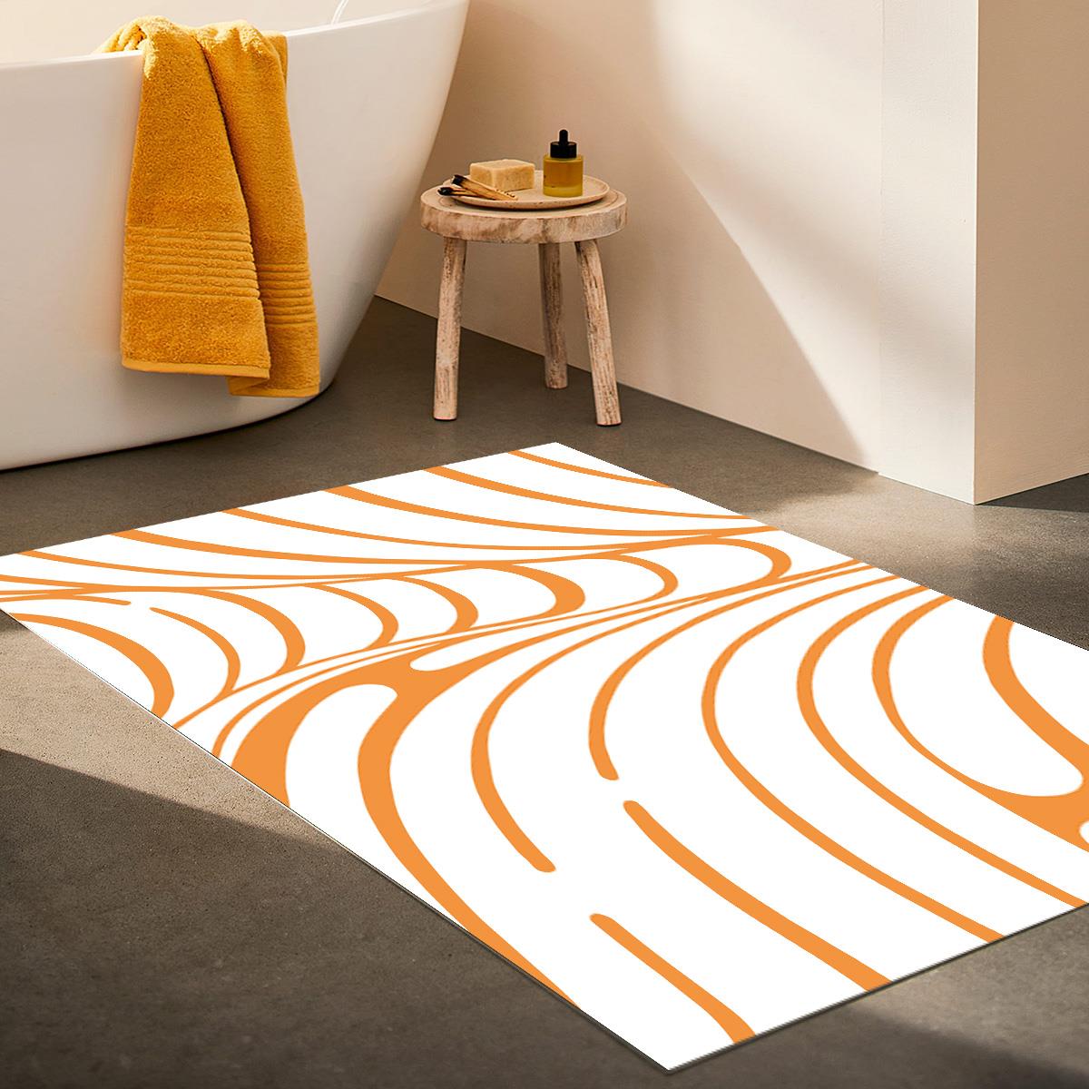Vagonik Bohem Turuncu Dalga İskandinav Desenli Dijital Baskılı Halı Kaydırmaz Tabanlı Yıkanabilir Halı