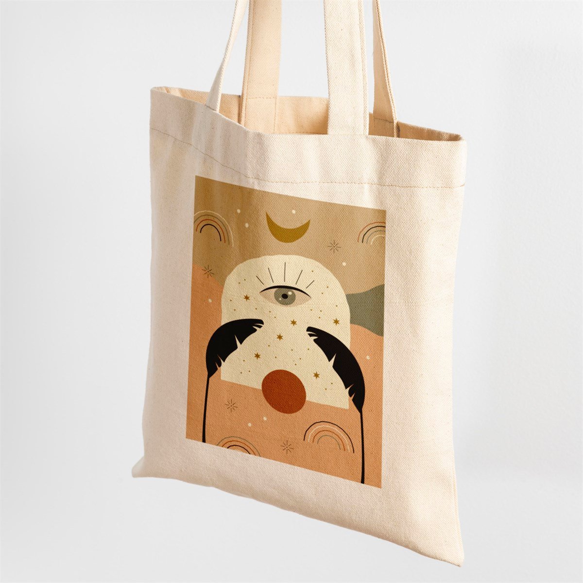 Vagonik Göz Bohem Baskılı Ham Bez Kanvas Çanta 240 Gr.