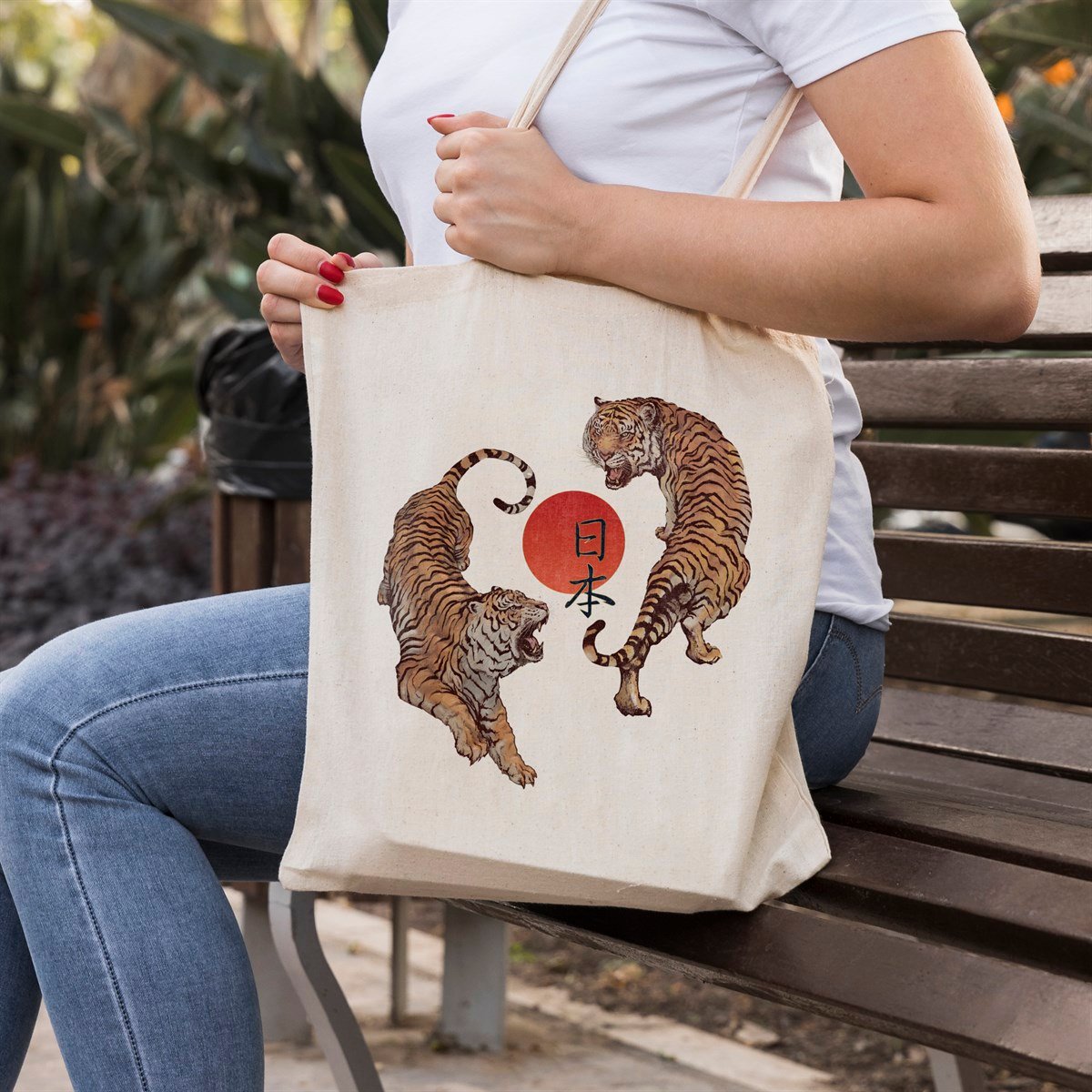 Vagonik Kaplan Uzak Doğu Baskılı Ham Bez Kanvas Çanta 240 Gr.