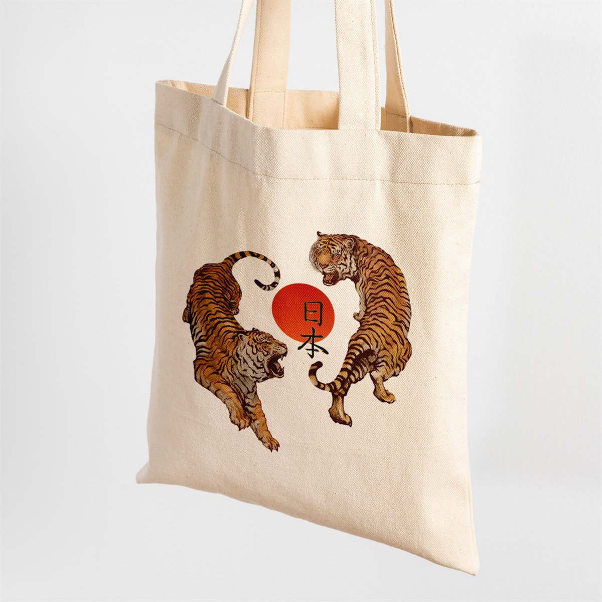 Vagonik Kaplan Uzak Doğu Baskılı Ham Bez Kanvas Çanta 240 Gr.