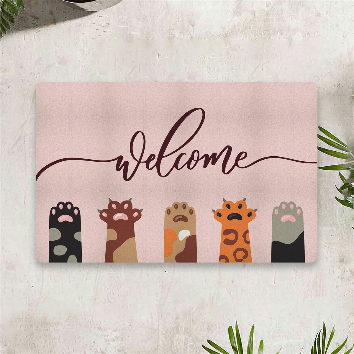 Vagonik Kedi Temalı Dijital Baskılı 50x70cm Dekoratif Çok Amaçlı Iç Ve Dış Kapı Paspası
