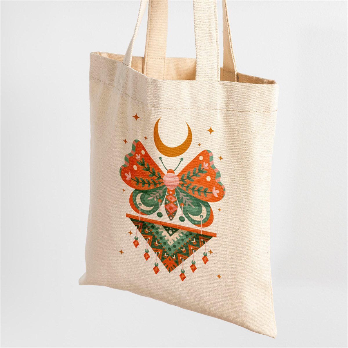 Vagonik Kelebek Bohem Baskılı Ham Bez Kanvas Çanta 240 Gr.