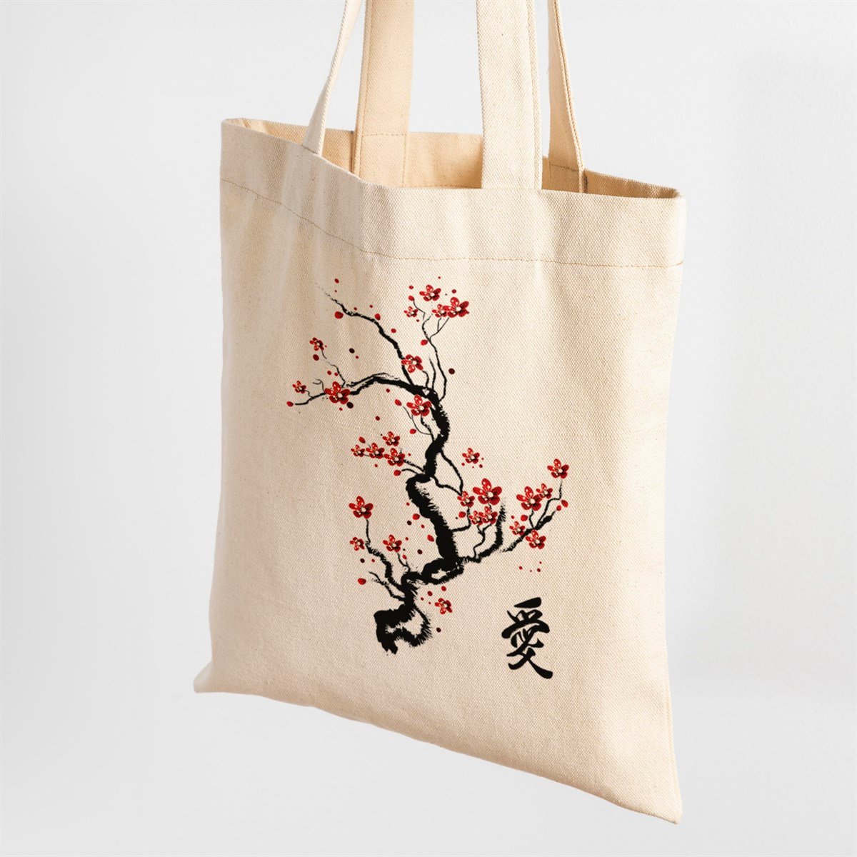 Vagonik Kiraz Ağacı Uzak Doğu Baskılı Ham Bez Kanvas Çanta 240 Gr.