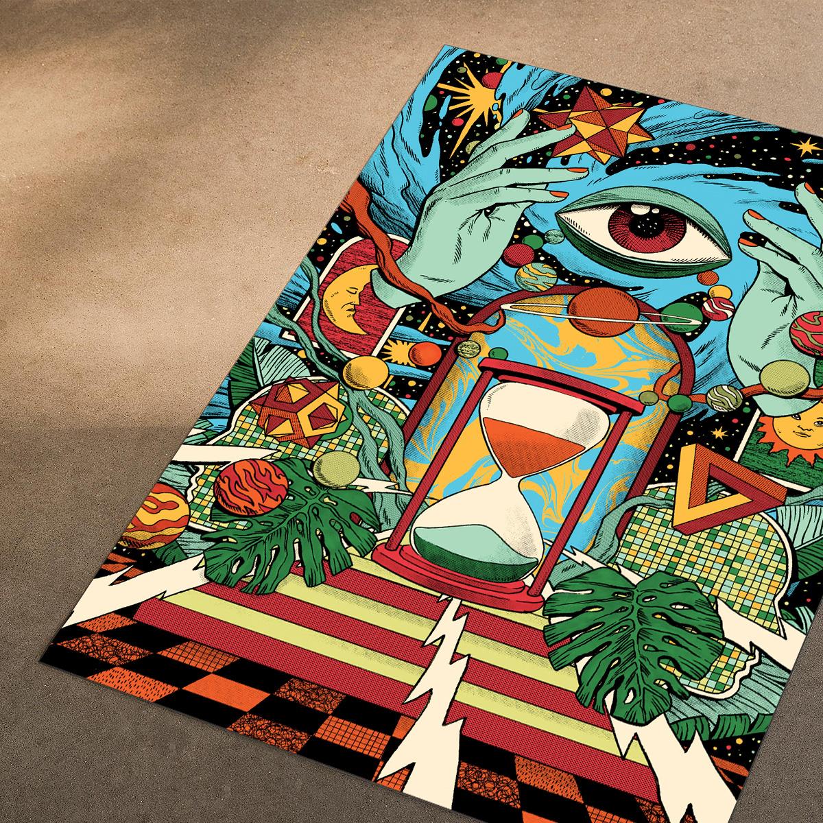 Vagonik Kozmik Göz Psychedelic Desenli Dijital Baskılı Halı Kaydırmaz Tabanlı Yıkanabilir Halı