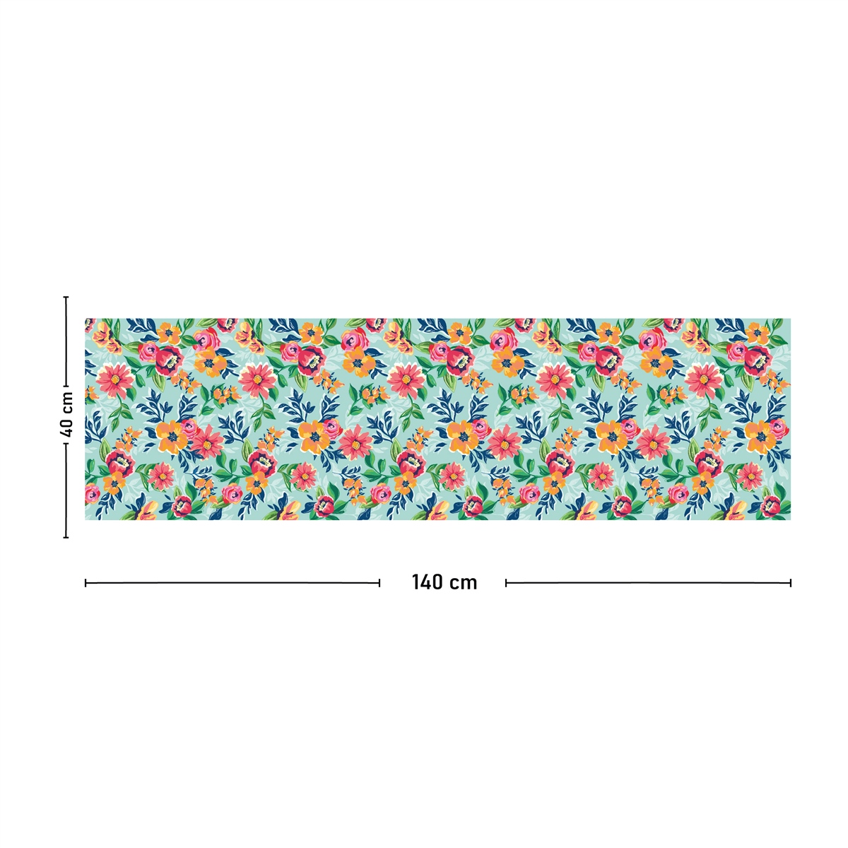 Vagonik Mavi Çiçek Desenli Dijital Baskılı Runner 140x40 cm