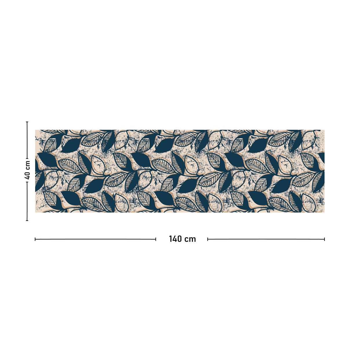 Vagonik Mavi Yaprak Desenli Dijital Baskılı Runner 140x40 cm