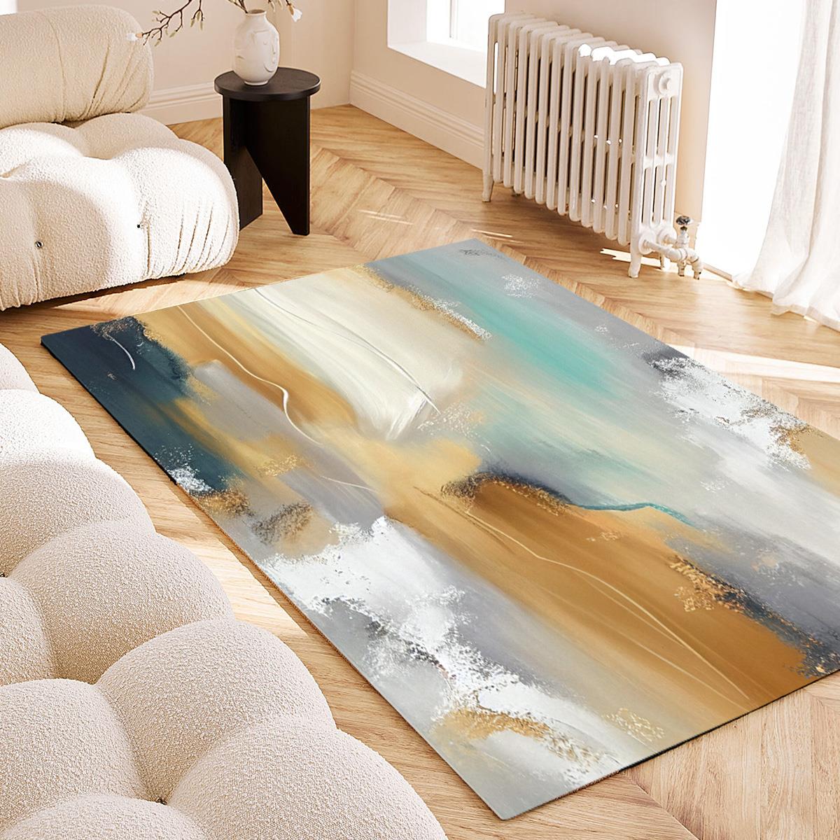 Vagonik Modern Desenli Eskitme Fırça Desenli Dijital Baskılı Halı Kaydırmaz Tabanlı Yıkanabilir Halı